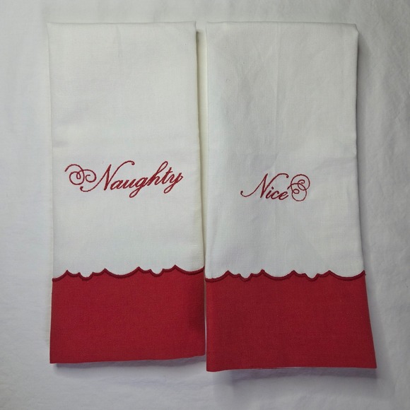 Martha Stewart Other - Martha Stewart Collection Christmas Naughty Nice Embroidered Hand Towels Set